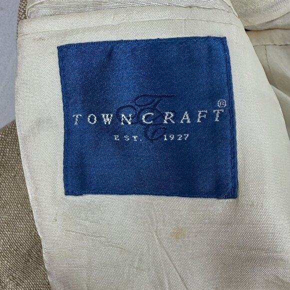 Towncraft Mens Beige Wool Blend Blazer 40S 2 Button Notch Lapel Single Vent - Picture 4 of 7